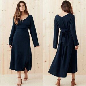 Jenni Kayne Everyday Kate Wool Cashmere Blend Sweater Tie Dress Navy Size Small